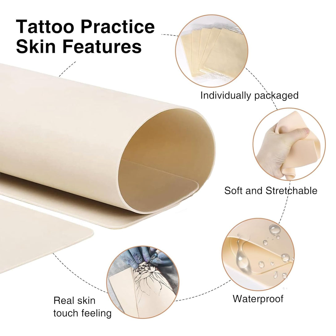 Tattoo Practice Skin with Transfer Paper, Urknall 30PCS Fake Skin and Tracing Paper Kit Including 10PCS Double Sided Skin and 20PCS Stencil Paper for Tattoo Practice Tattoo Supplies