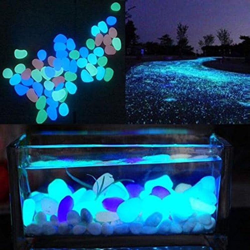 Oubest Fish Tank Rocks Glow Blue/Glow in the Dark Pebbles for Garden/Fish Tank/Aquarium/Plant Pots/Bonsai Walkway/Driveway 100Pcs