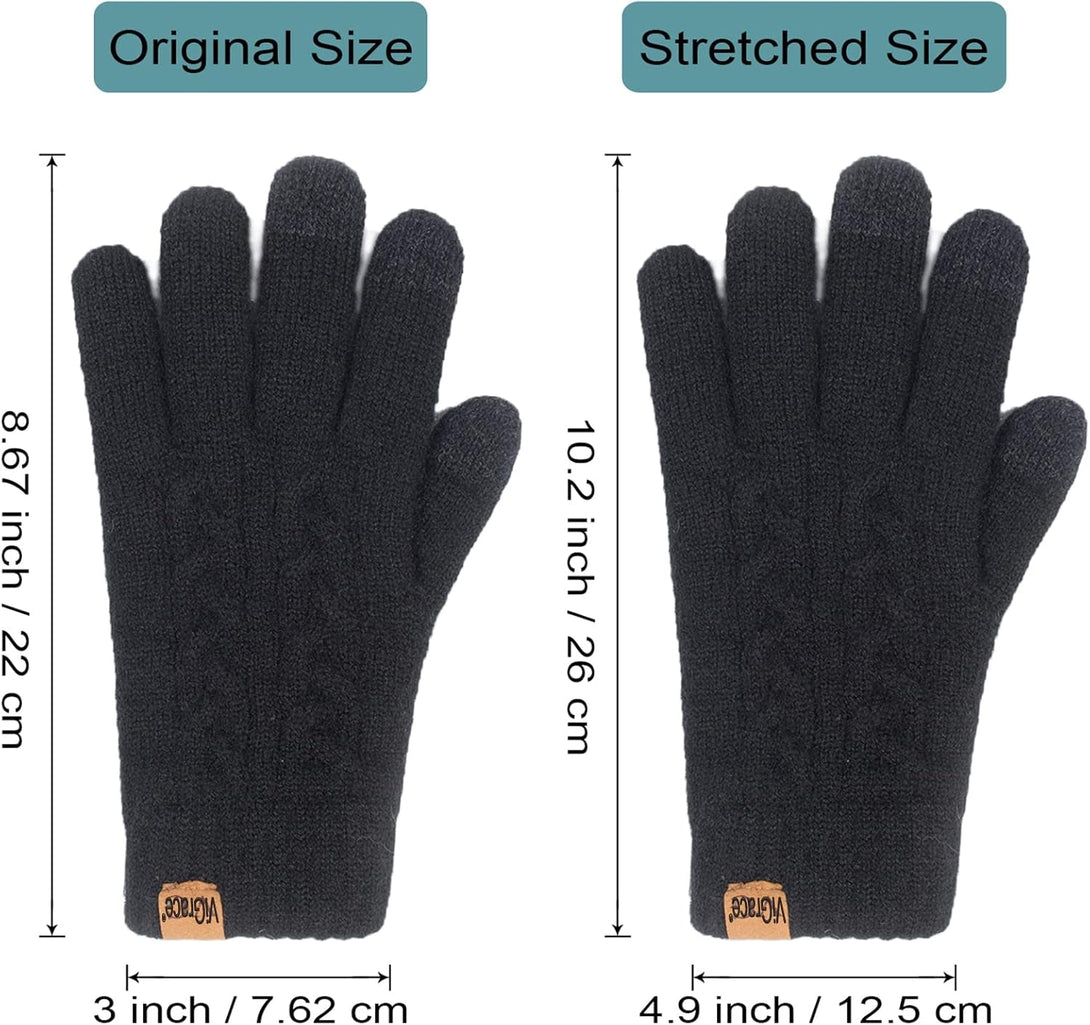 Vigrace Women'S Winter Warm Touch Screen Gloves Cable Knit Wool Fleece Lined Touchscreen Texting Mittens for Women