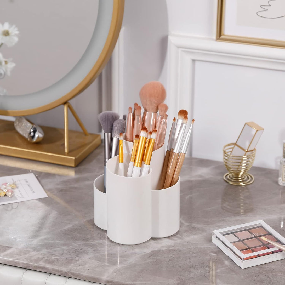 Yesesion Makeup Brush Holder Organizer for Vanity, Plastic round Cosmetics Brushes Storage with 4 Compartment for Lipsticks, Hair Accessories, Beauty Tool in Bathroom, Dresser, Pencil Cup (White)