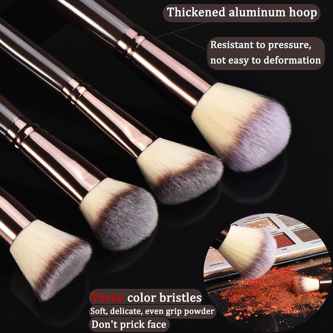 10 Piece Black Brown Makeup Brushes - Wooden Handle with Soft Synthetic Bristles,For Face & Eye Makeup|Professional Makeup Brushes Set for Women & Girls|