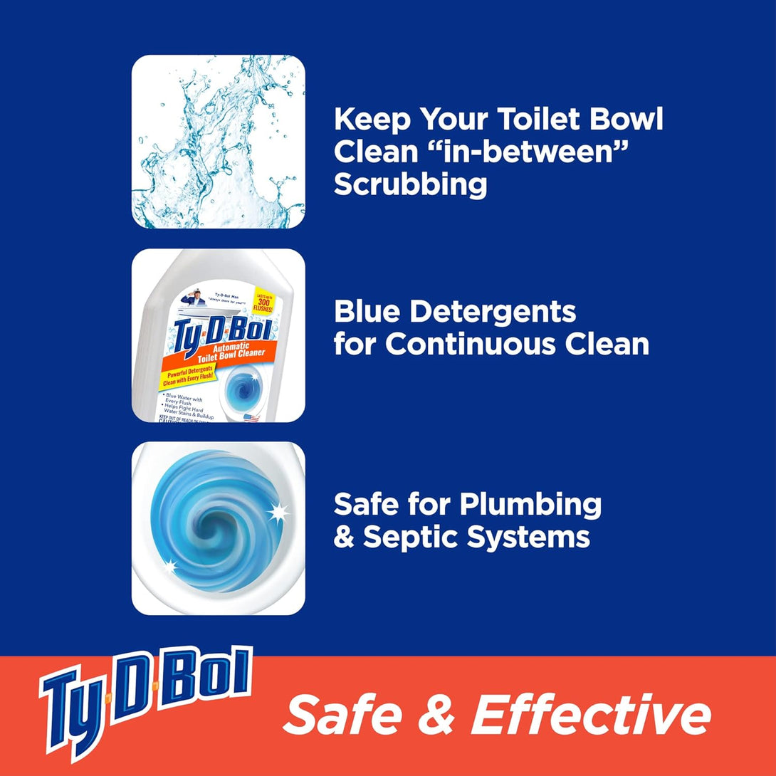 Ty-D-Bol Automatic Toilet Bowl Cleaner Cleans and Deodorizes Toilets for a Fresher Smelling Bathroom