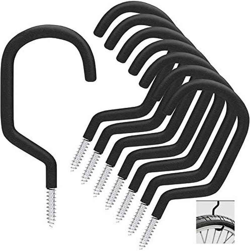 8 Pack Heavy Duty Bike Screw in Storage Hooks Rack,For Garage Wall and Ceiling Bicycle Storage & Heavy Duty Goods on Wall, Perfectly Utility Tool Hanger (Black)