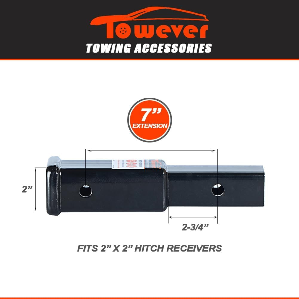 84332 Towever Trailer Hitch Extender 2 Inch Trailer Hitch Receiver Tube Extension, 7 Inches Length, 3500 Lbs. GTW