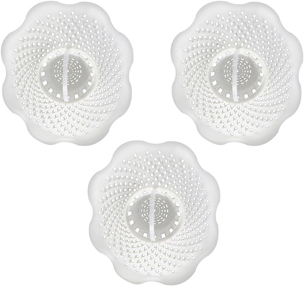 DANCO Tub Drain Protector Hair Catcher | Strainer | Bathtub Drain Snake, Snare and Auger | Hair Drain Clog Prevention | 3-Pack (10876), White