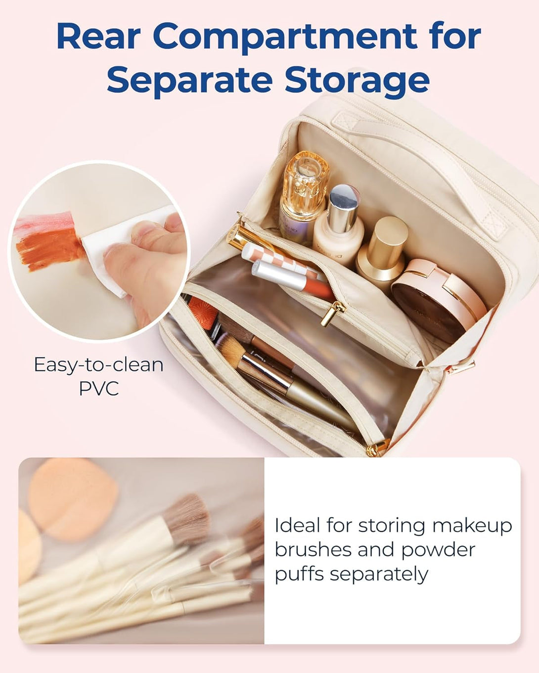 BAGSMART Travel Makeup Bag, Make up Bag with Multiple Compartments for Organizer, Durable & Compact Cosmetic Organizer for Women for Travel Accessories (Green)