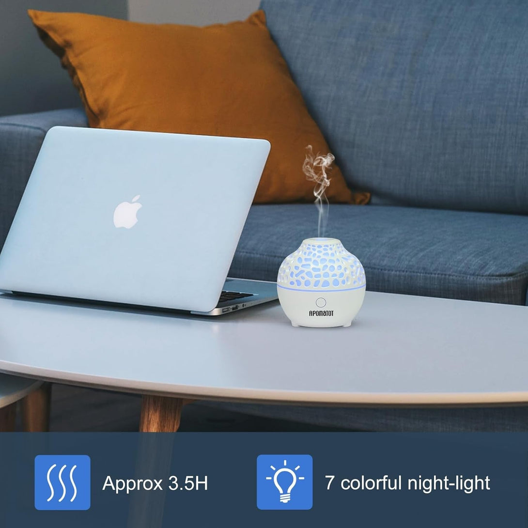 APOMOTOT 2 Pack Essential Oil Diffuser,Mini Portable Aromatherapy Diffusers,60Ml Cool Mist Humidifier with USB 7 LED Light Color,Waterless Auto Shut-Off for Gift Home Office Room