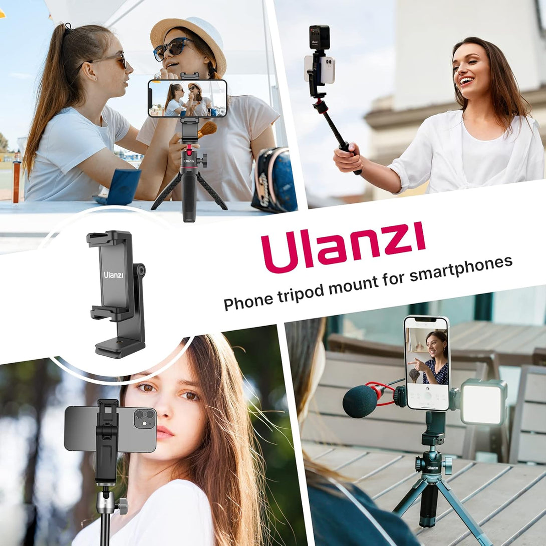 ULANZI ST-22 Phone Tripod Adapter Mount, Adjustable Cell Phone Holder with 2 Cold Shoe, Universal Smartphone Clamp, Vertical Horizontal Bracket for Iphone, Samsung Galaxy and All Phones