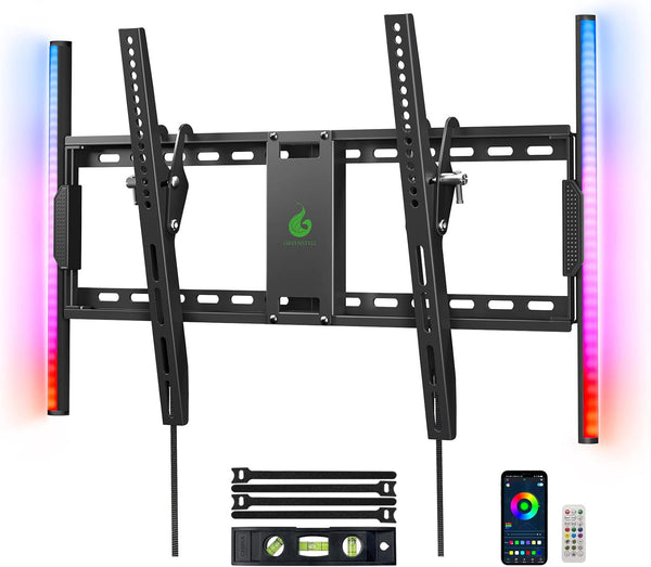 Greenstell TV Wall Mount with LED Lights, Tilt TV Mount for 37"-75" Flat/Curved Tvs, Low Profile Wall Mount TV Bracket Fit 16"-24" Stud, Max VESA 600X400Mm, Holds up to 132Lbs