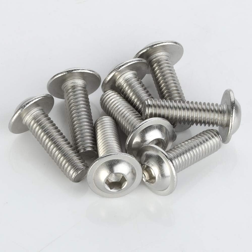 M6-1.0 X 12Mm 16Mm 20Mm 25Mm 30Mm Flanged Button Head Socket Cap Screws, 304 Stainless Steel 18-8, Bright Finish, Fully Threaded, 50 PCS