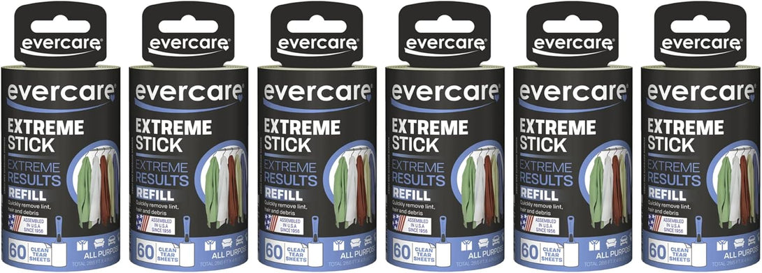 Evercare Extreme Stick, Standard Lint Roller Refill, 6 X 60 Sheet Roll (360 Total Sheets)