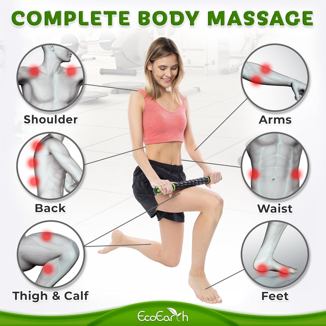 Ecoearth Muscle Roller Stick, Body Massage Stick Lymphatic Drainage Massager for Arm, Shoulder, Back & Leg Myofascial Release, Personal Handheld Massagers, Trigger Point Fascia Massage Tool