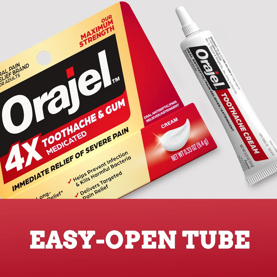 Orajel 4X for Toothache & Gum Pain: Severe Cream Tube 0.33Oz- from Oral Pain Relief Brand