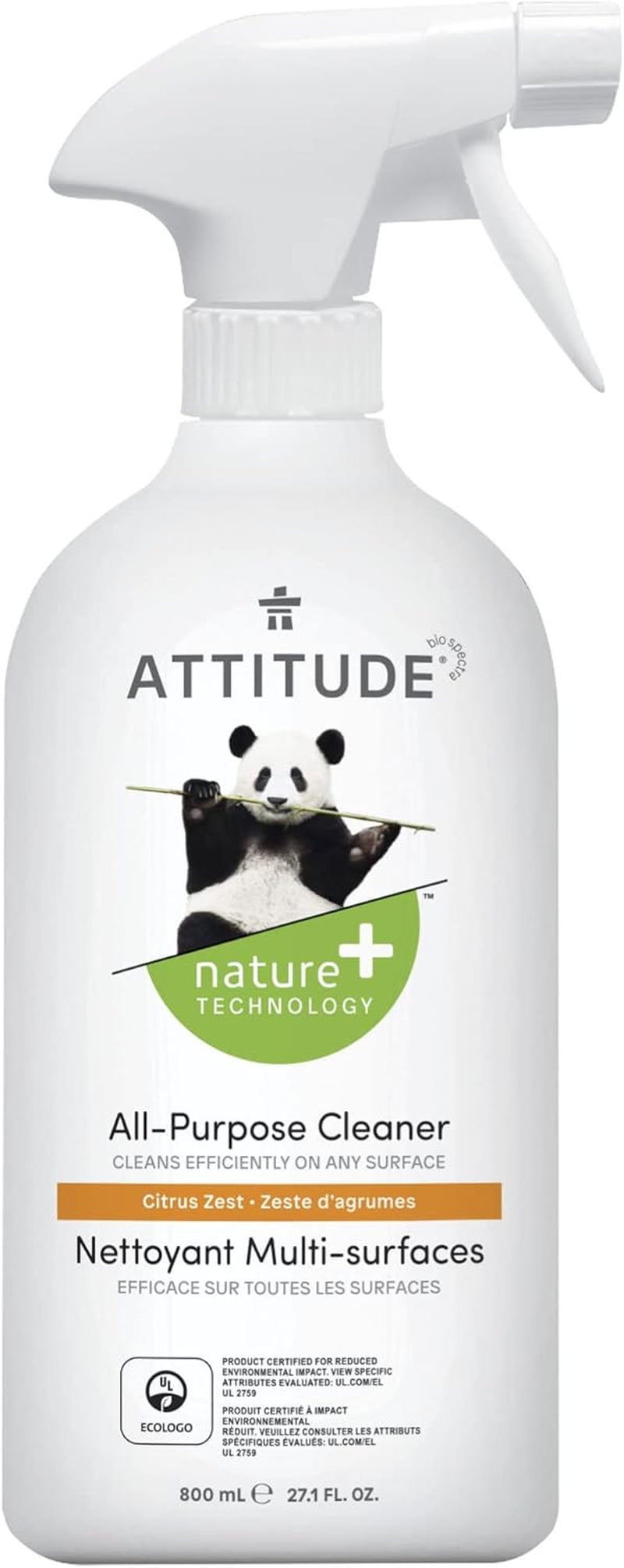 ATTITUDE All Purpose Cleaner, EWG Verified Multi-Surface Products, Vegan, Naturally Derived Multipurpose Cleaning Spray, Citrus Zest, 27.1 Fl Oz