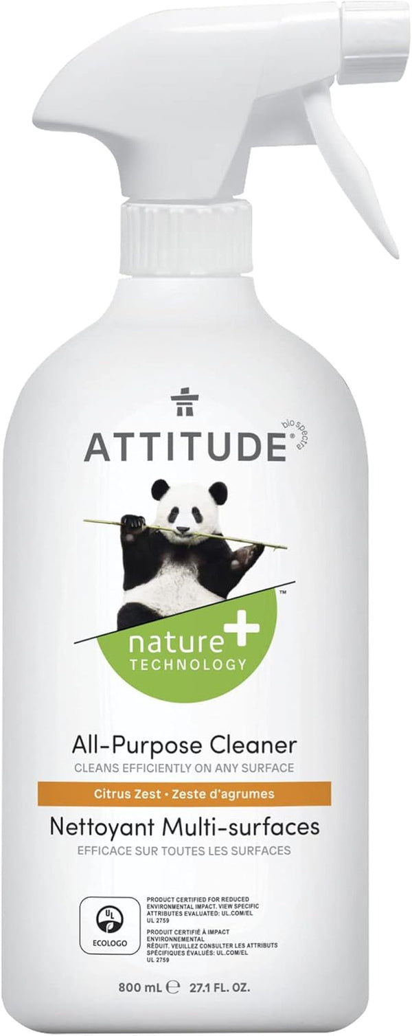 ATTITUDE All Purpose Cleaner, EWG Verified Multi-Surface Products, Vegan, Naturally Derived Multipurpose Cleaning Spray, Citrus Zest, 27.1 Fl Oz