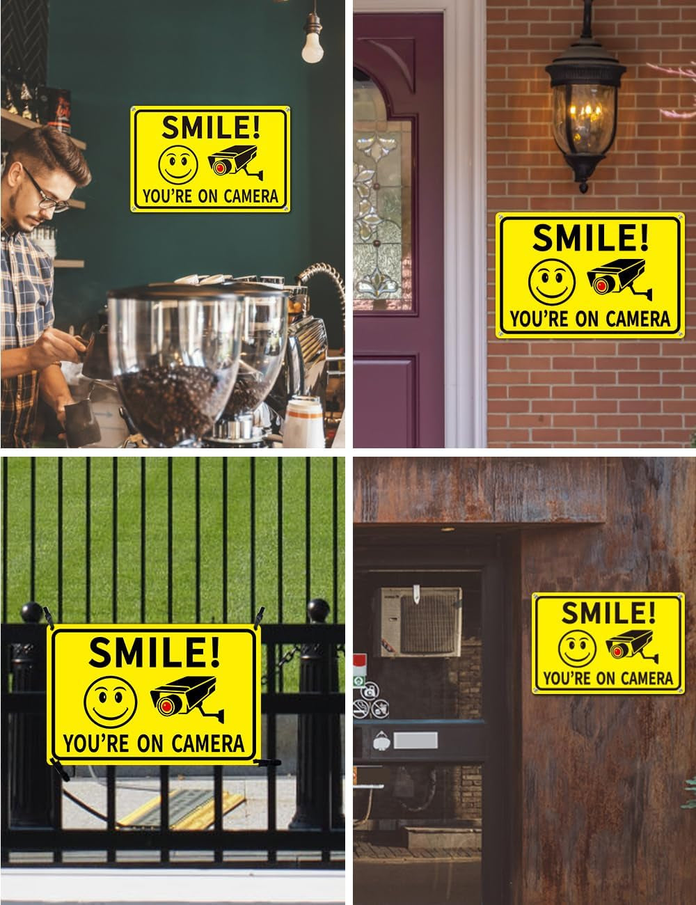 4-Pack Smile You'Re on Camera Signs 8"X12" Rust Free Aluminum Video Surveillance Signs Outdoor, Security Camera Sign with UV Printed - Smile Your on Camera Signs for Home, Business, Yard and CCTV