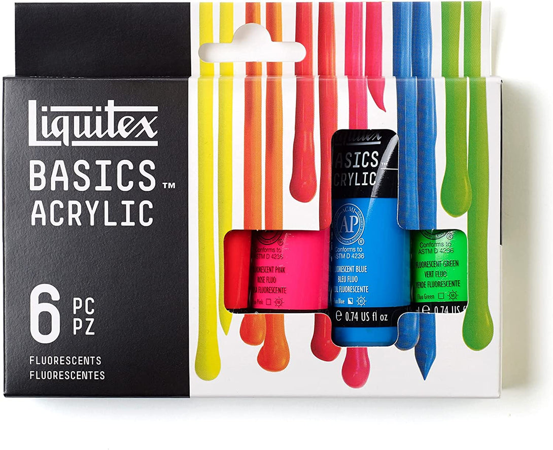 Liquitex BASICS Acrylic Paint Set, 6 X 22Ml (0.74-Oz) Tube Paint Set, Fluorescent