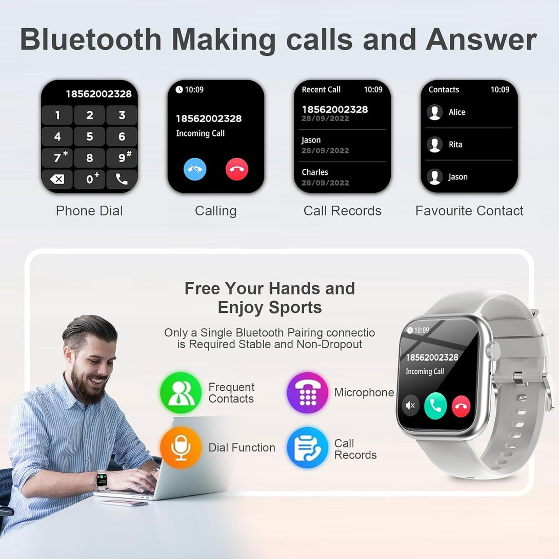 GADIXY Smart Watches for Men Women with Bluetooth Calls,1.83" Fitness Tracker with Spo2/Hr/Sleep/Bp Monitor,110+ Sports Activity Trackers,Ip68 Waterproof Watches for Women for Android Phones Grey