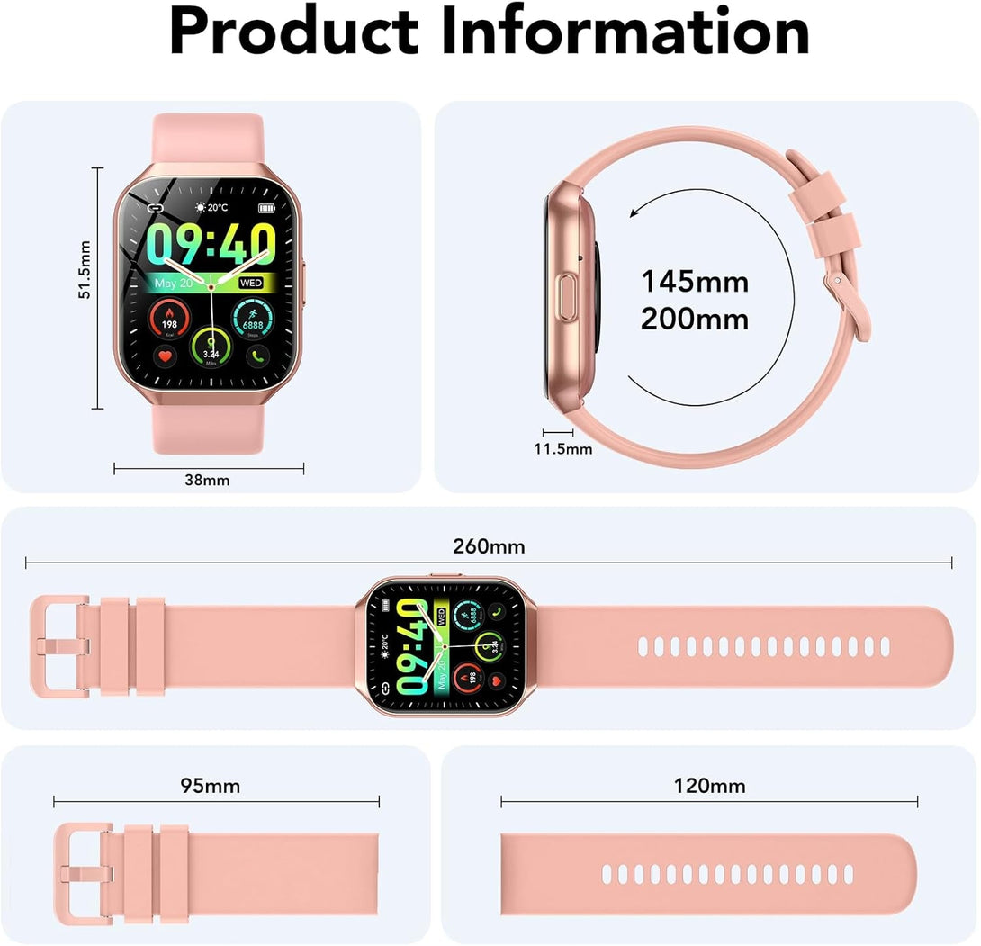 Smart Watch for Men Women, 1.96" Smartwatch (Answer/Make Call), IP68 Waterproof Fitness Tracker, 112+ Sport Modes, Heart Rate and Sleep Monitor, Pedometer, Smartwatches for Android Ios, Pink