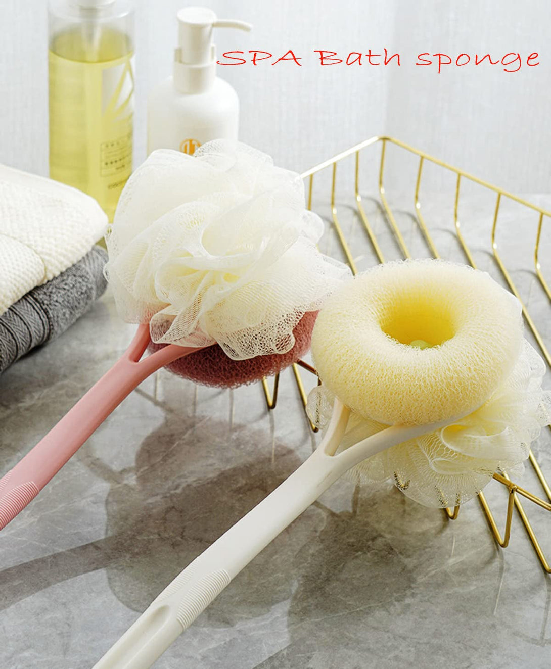 AARAINBOW 2 Packs Shower Body Brush with Bristles and Loofah, Back Scrubber Mesh Sponge with Long Handle for Skin Exfoliating Bath, Massage Bristles for Wet or Dry (C-Black+Gray)