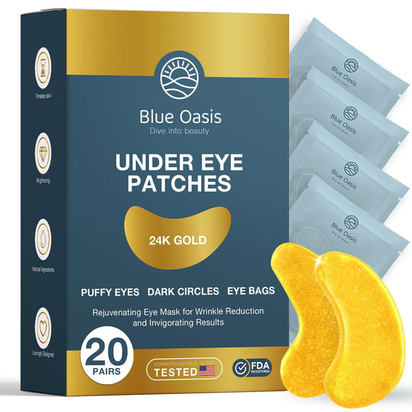 Under Eye Patches for Puffy Eyes and Dark Circles – 24K Gold under Eye Mask Patches for Puffiness, Beauty & Personal Care Products – under Eye Masks 20 Pairs Gold under Eye Patches for Puffy Eyes