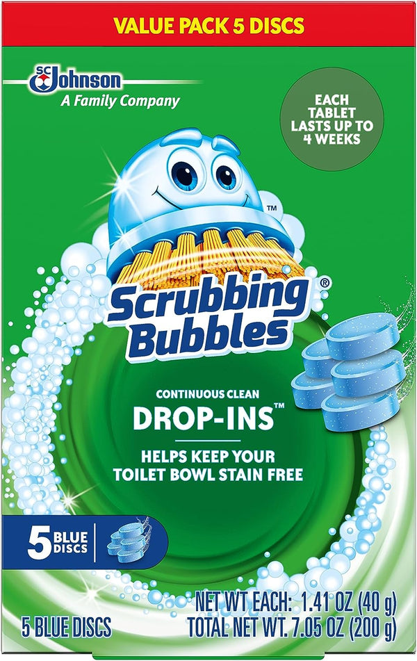 Scrubbing Bubbles Toilet Continuous Clean Drop-Ins, Toilet Bowl Tablets Help Prevent Limescale Buildup and Stains, 5 Count, 7.05 Oz