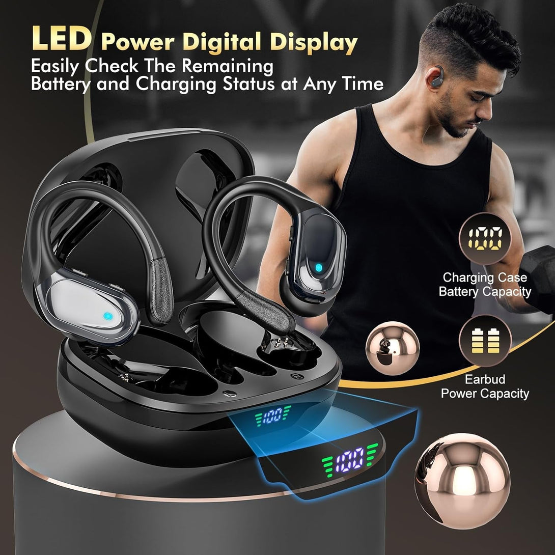 Wireless Earbuds Bluetooth Headphones 80Hrs Playback Ear Buds Power Display with Noise Canceling Mic Headsets for Sports/Workout/Running Black