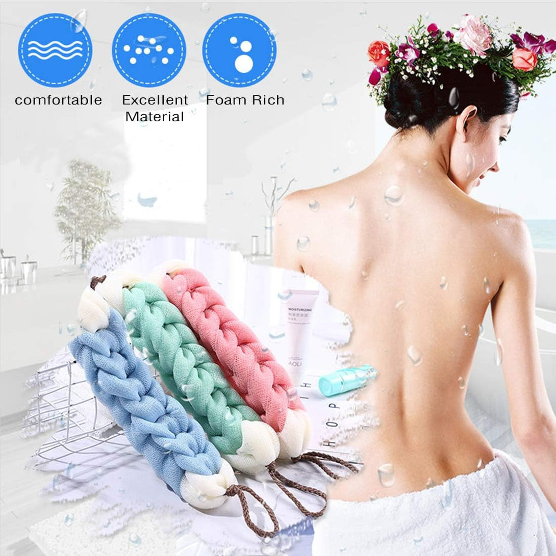 Aarainbow 4 Packs Long Stretch Back Sponge with Rope Handles Back Scrubber Body Sponges for Bathing, Bath Shower Mesh Sponge Body Deep Cleaning for Men & Women (Blue+Grey+Green+Pink)