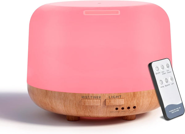 Aromatherapy Essential Oil Home Diffuser with Remote Control, 300ML Large Room Cool Mist Air Humidifier, 8 Hours Quiet Operation, Timer, 7 Colors LED Night Nightï¼ŒSuitable Home,Yoga.
