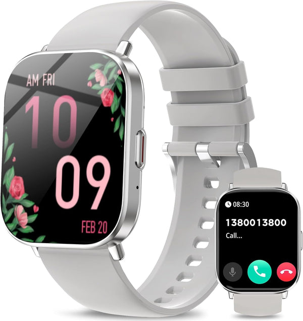 Smart Watches for Men Women(Call Receive/Dial),2.01” Touch Screen Fitness Tracker with Blood Pressure/Heart Rate/Sleep Monitor, 120+Sports Modes, IP68 Waterproof Smartwatch for Android Iphone, Sliver