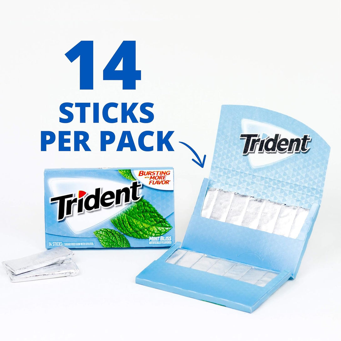 Trident Mint Bliss Sugar Free Gum, 12 Packs of 14 Pieces (168 Total Pieces)