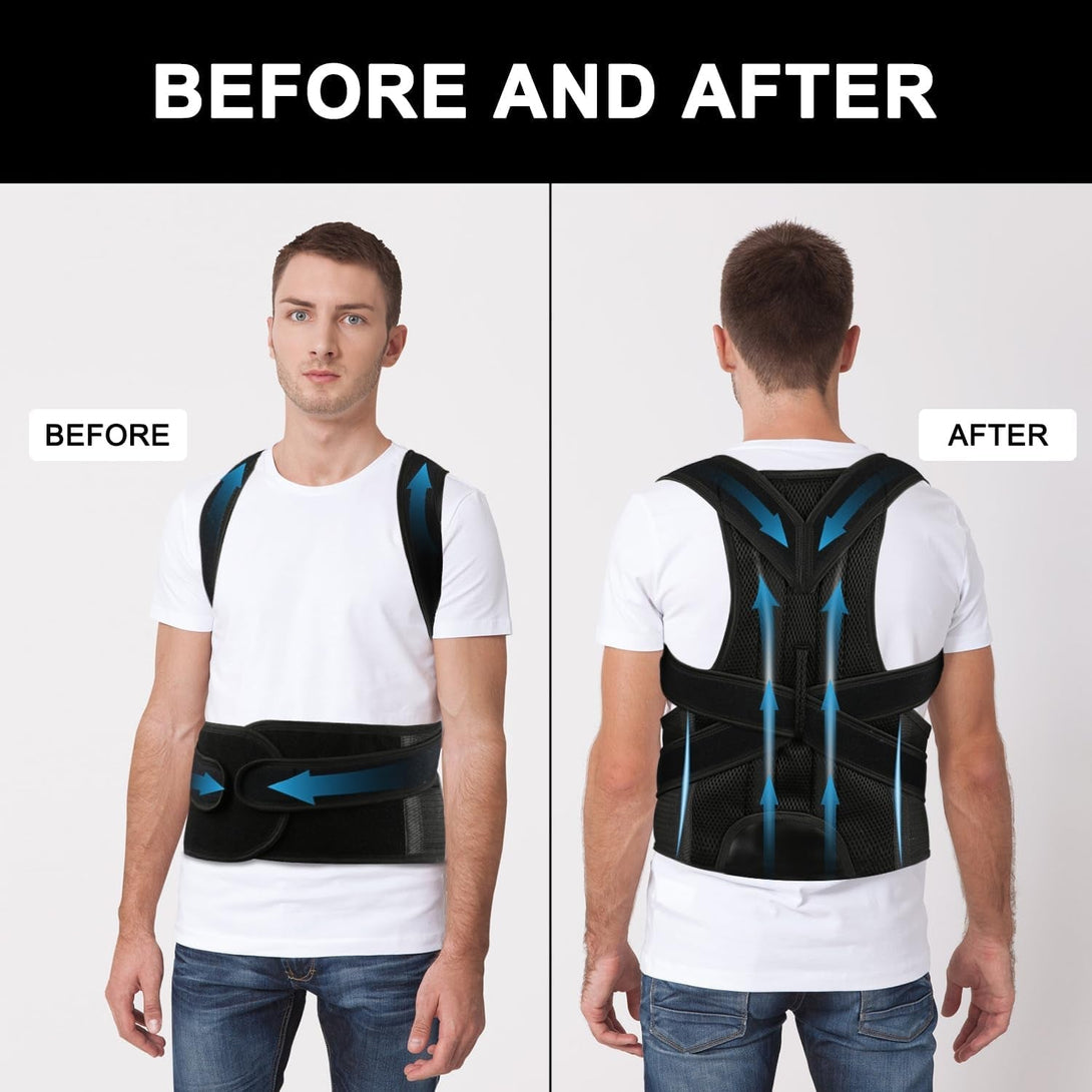 Back Brace Posture Corrector for Men and Women - Improve Posture, Lower Back and Waist Pain, Full Lumbar Support, Shoulder and Neck Stretcher, Adjustable Straps and Breathable Material L(33''-37'')