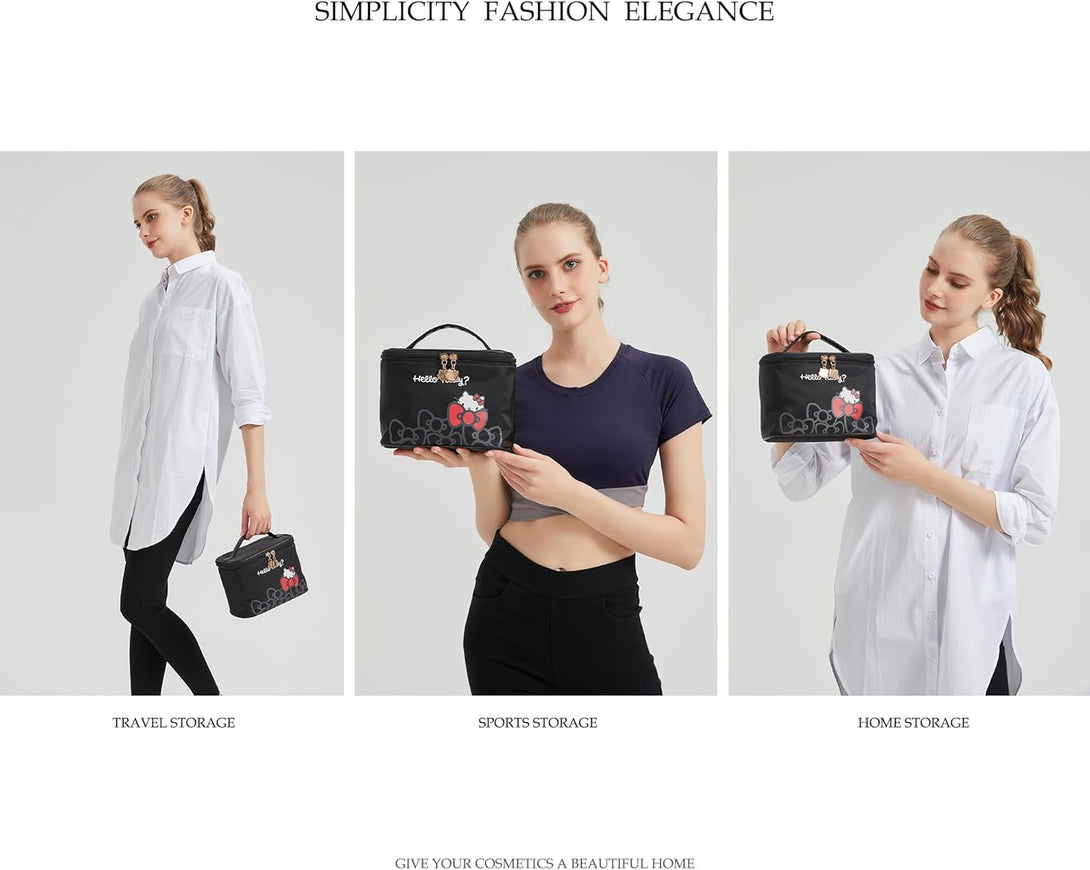 Ambealla Makeup Bag Large Waterproof Cosmetic Bags with Makeup Brush Holder, Cute Printed Makeup Organizer for Women Traveling,Portable Toiletry Bag for Girls