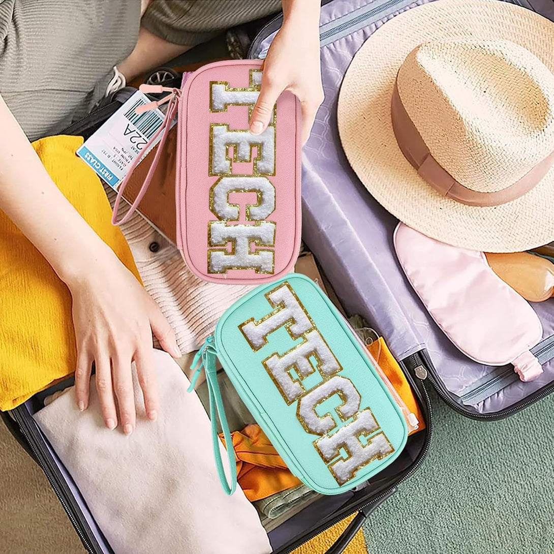 COSHAYSOO Electronic Travel Case Cable Cord Charger Organizer Pouch Bag Airplane Essentials Unique Birthday Christmas Gifts for Women College Teen Girls Traveler Accessories (Light Pink)