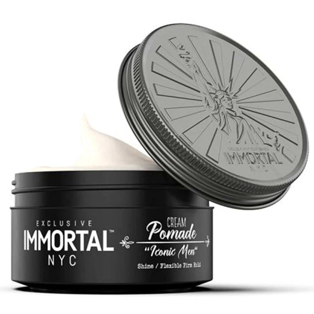 Immortal NYC Iconic Men Cream Pomade - Flex Medium/Stong Hold - Low Shine All Natural Water-Based Hair Cream Pomade for Men - No Residue, All Hair Types