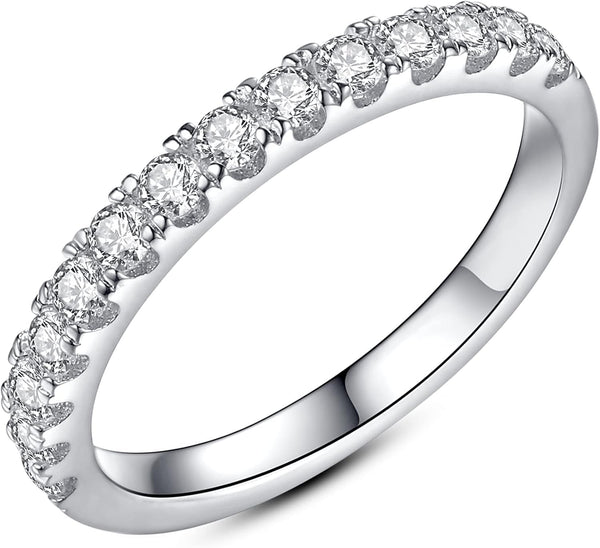 IMOLOVE Moissanite Wedding Band Wedding Rings for Women 925 Sterling Silver Rings with 18K White Gold Plated Eternity Stackable Engagement Ring Anniversary Band Size 3.5-12