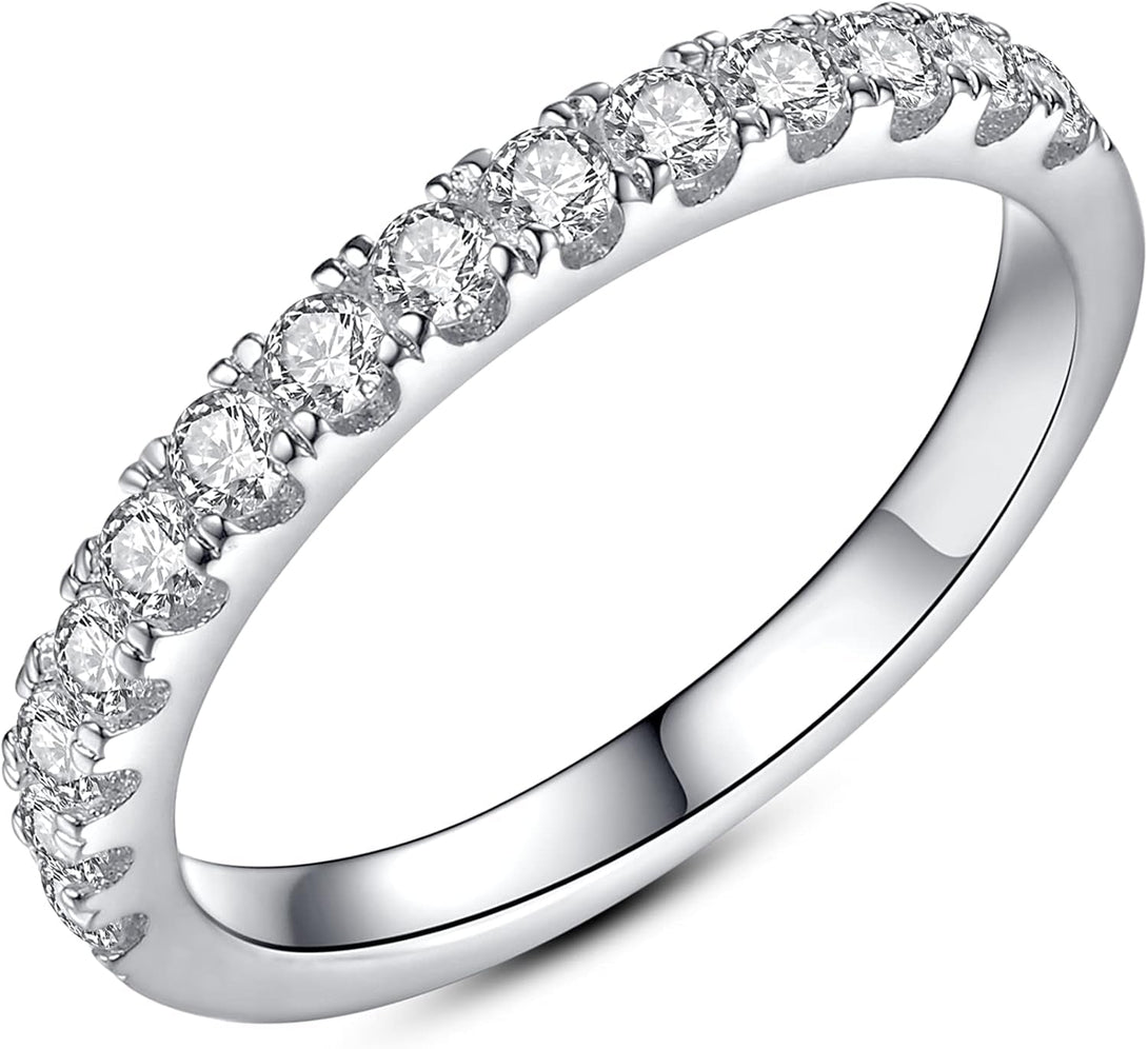 IMOLOVE Moissanite Wedding Band Wedding Rings for Women 925 Sterling Silver Rings with 18K White Gold Plated Eternity Stackable Engagement Ring Anniversary Band Size 3.5-12