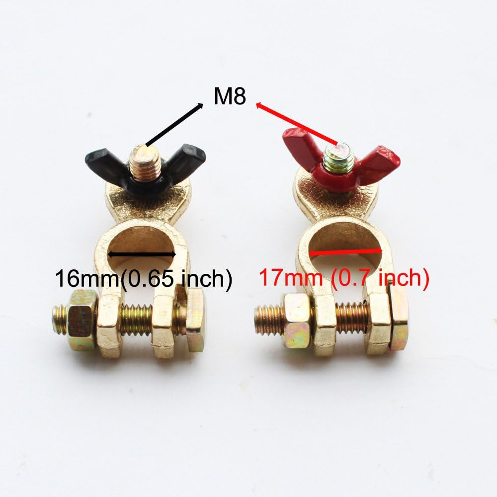 X-Haibei Battery Terminal Connectors Pair of Wing Nut Marine Brass Battery Terminal Clamps Pos Neg Stud Size M8 Black Red Ends for Boat RV Car