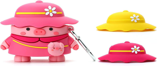 3D Cute Chic Cartoon Kids Teens Boys Girls Women Lovely Stylish Cross Body Bag Piglet Shape with Three Hats Soft Case for Airpod Pro 2019/Airpod Pro 2 Gen 2022(Pink Piglet)