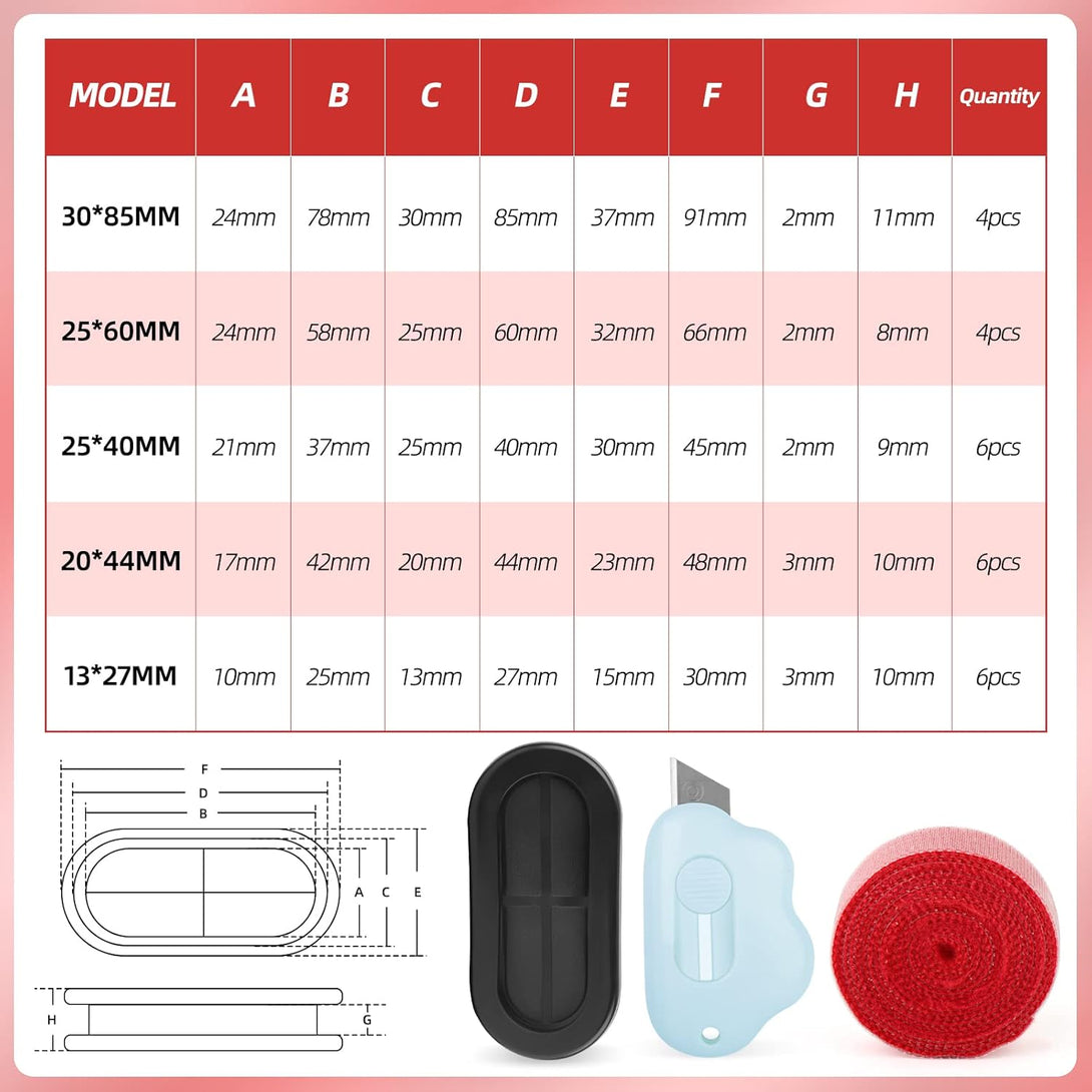 26Pcs Double-Sided Hole Oval Rubber Grommets, Drill Hole Firewall Hole Plugs Wire Protection with Cable Sticky Tape, 5 Size 13 * 27Mm, 25 * 40Mm, 20 * 44Mm, 25 * 60Mm, 30 * 85Mm