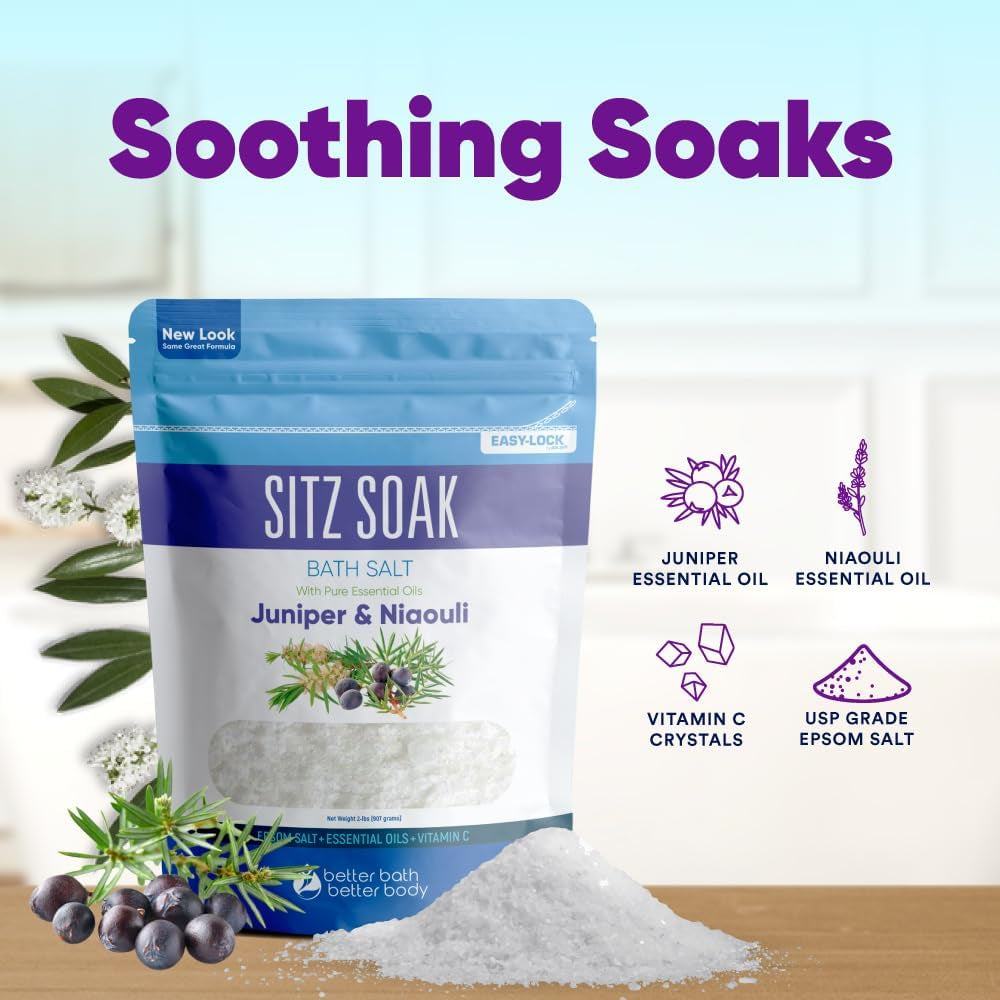 Sitz Bath Soak 2-Lbs Sitz Salt Epsom Salt Hemorrhoid Soothing with Pure Essential Oils in BPA Free Pouch with Press-Lock Seal Made in USA