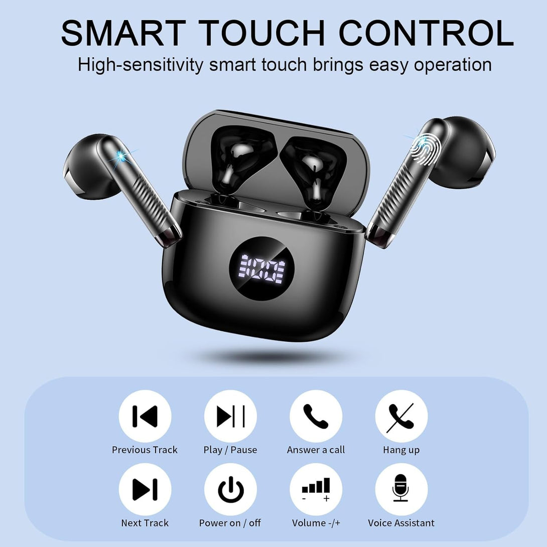 Wireless Earbuds, Bluetooth Headphones 5.4 Hifi Stereo, in Ear Earphones with 4 ENC Noise Cancelling Mics, 40H Playtime Ear Buds with Mini Case, IP7 Waterproof Headset with LED Display, USB C Charging