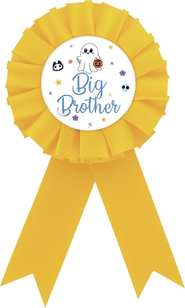 Halloween Big Brother Tinplate Badge Pin, Halloween Brother to Be Button Pin, Little Boo Birthday Boy Pin, Yellow Rosette Ghost Badge Pin for Boy, Halloween Themed Birthday Party Supplies