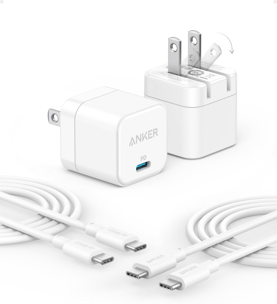 Anker USB C Charger Block with USB-C Cable, 20W Charger Block for Iphone 16/15 and More Series, Galaxy, Pixel, Ipad Pro/Air/Mini Series (Pack of 2)
