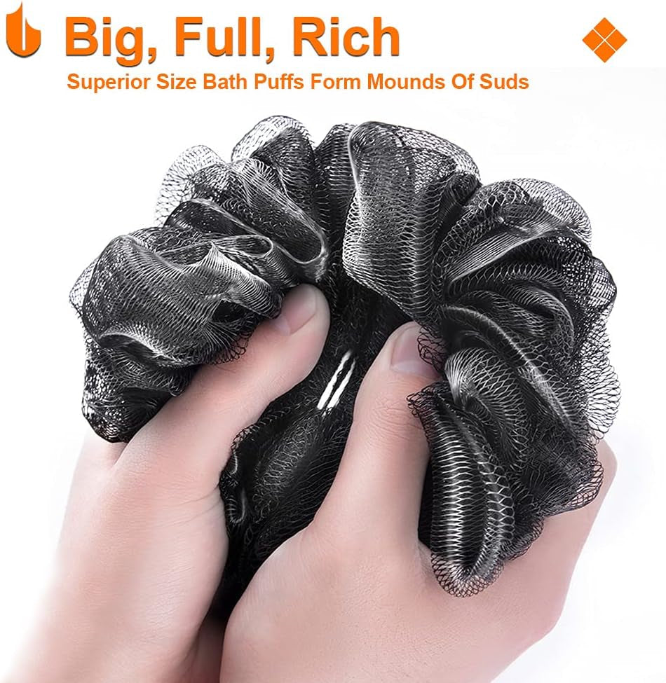 Urbanstrive Shower Bath Sponge XL 75G Soft Shower Loofahs Balls for Body Wash Men Women Bathroom Accessories, 1 Pack, Black