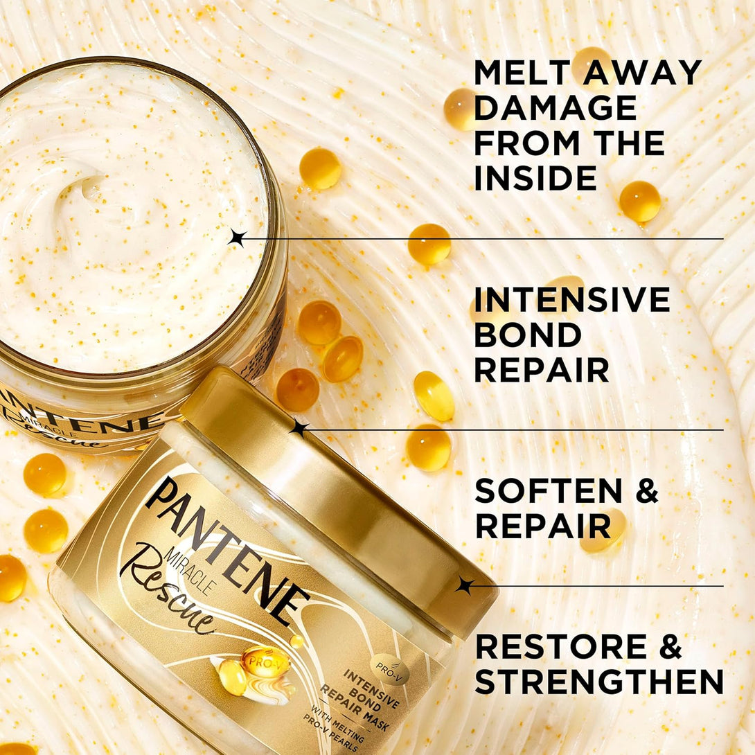 Pantene Miracle Rescue Hair Mask, Intensive Bond Repair with Melting Pro-V Pearls, Melts Away Damage, Builds Bonds, Strengthens against Damage, Deep Conditioning for Dry Damaged Hair, 10.1 Fl Oz