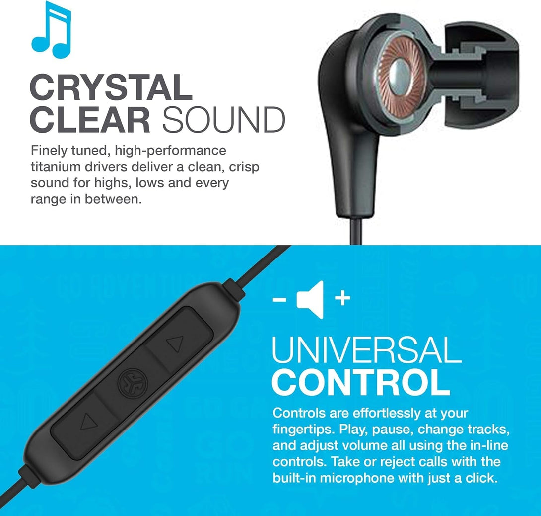 Jlab Jbuds Pro Bluetooth Wireless Signature Earbuds, Black, Titanium 10Mm Drivers, 10-Hour Battery Life, Music Controls, Noise Isolation, Bluetooth 4.1 Extra Gel Tips and Cush Fins