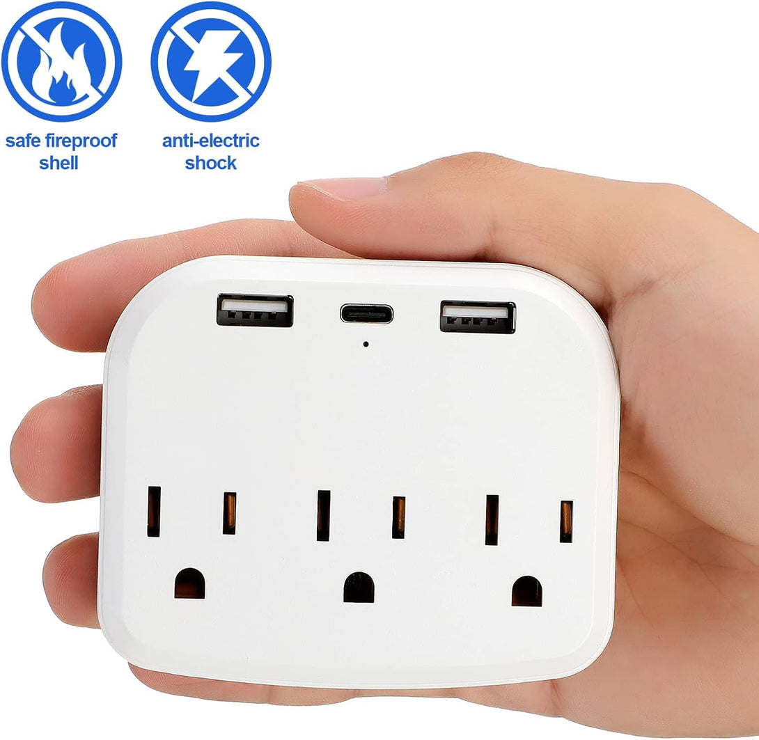 Cruise Power Strip Cruise Essentials Non Surge Protection Outlet Extender with 3 USB Outlets Ports (1 USB C) Portable Travel Adapter Multiple Plug for Cruise Ship, Home, Office, White