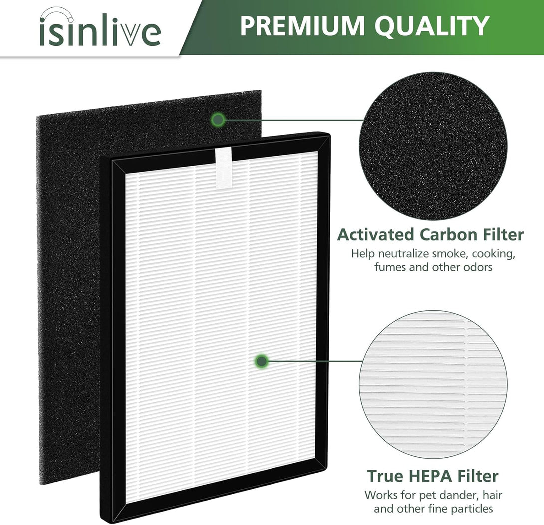 Isinlive Prohepa 9000 True HEPA Replacement Filters Compatible with VEVA Prohepa 9000 Air Pur Ifiers, 2 Pack Premium True HEPA Filters + 8 Pack Activated Carbon Filters