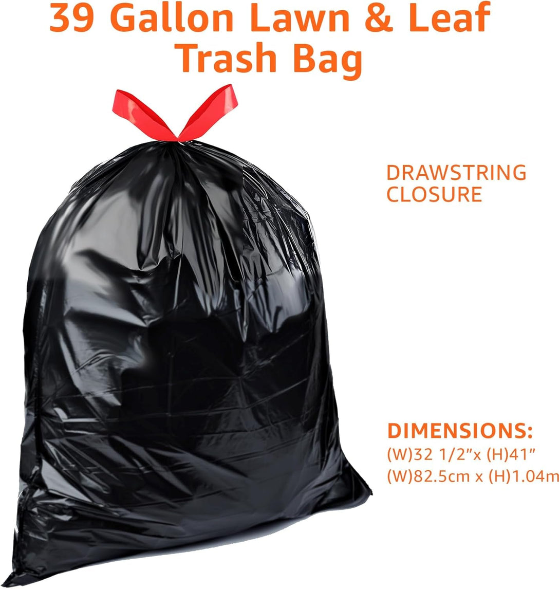 Amazon Basics Lawn & Leaf Drawstring Trash Bags, 39 Gallon, 40 Count